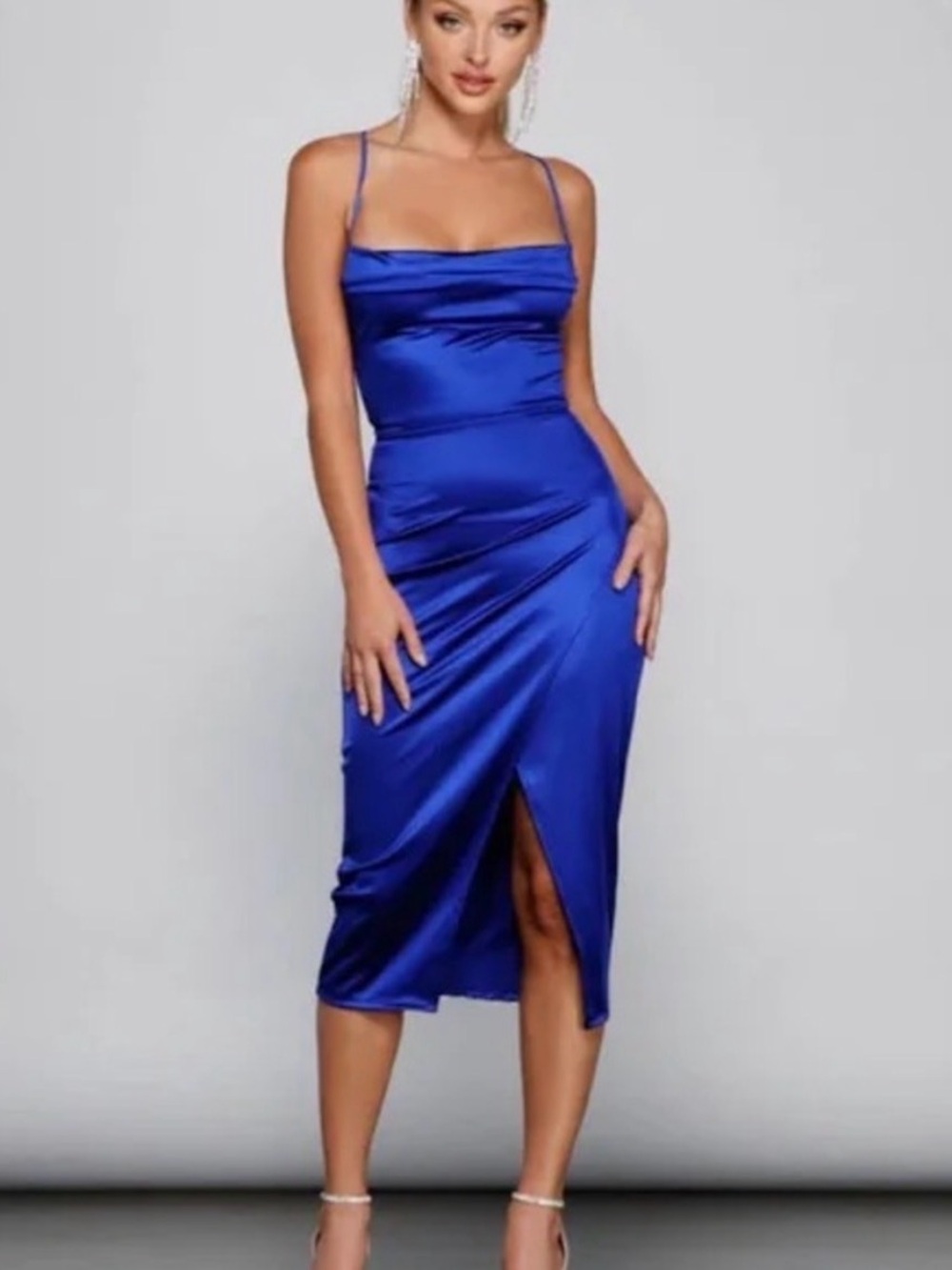 Windsor Lillyanne Formal Satin Asymmetrical Midi Dress, color ROSE